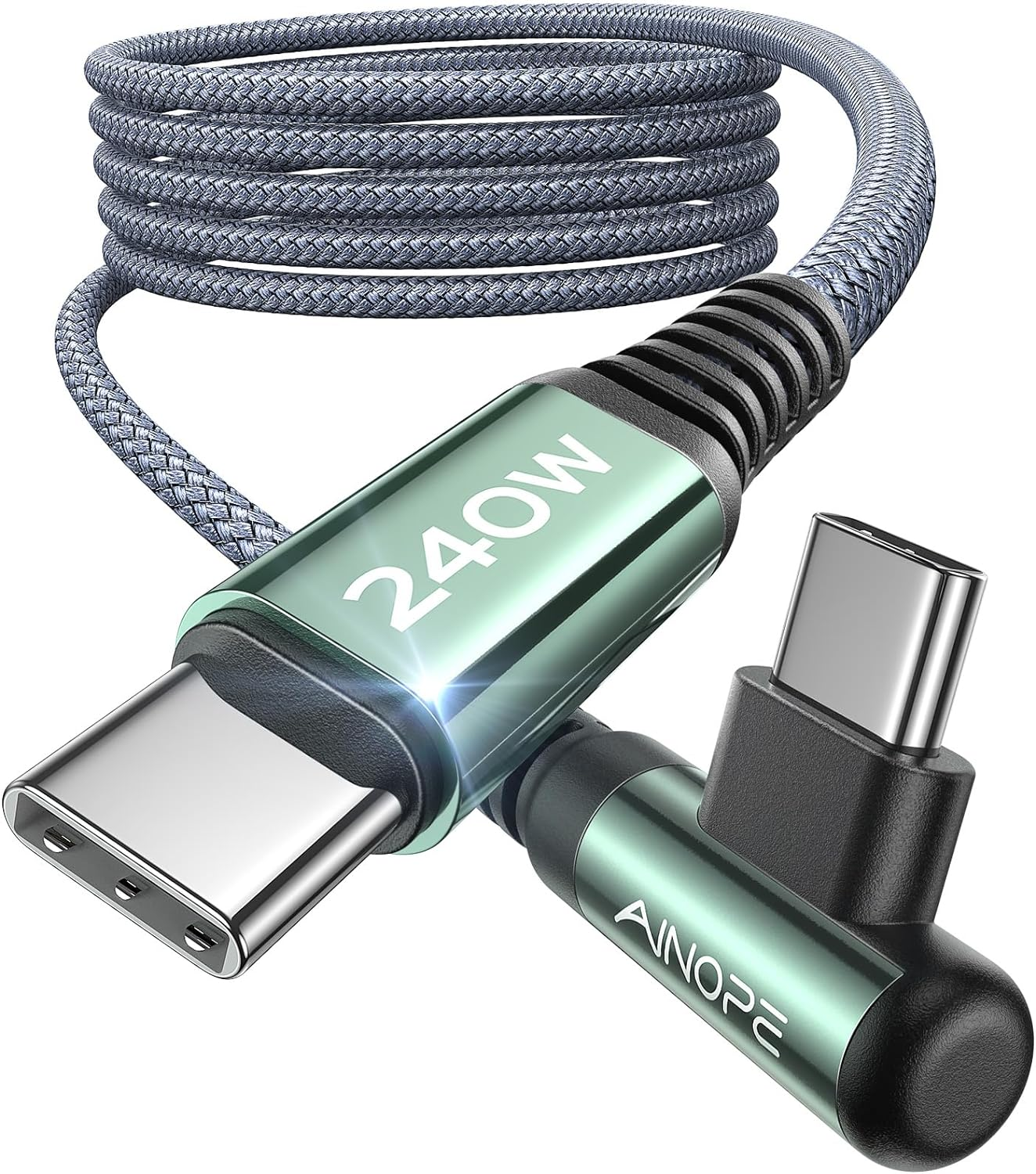 240W Fast Charging AINOPE USB C Cable 10Ft Right Angle C to C-image