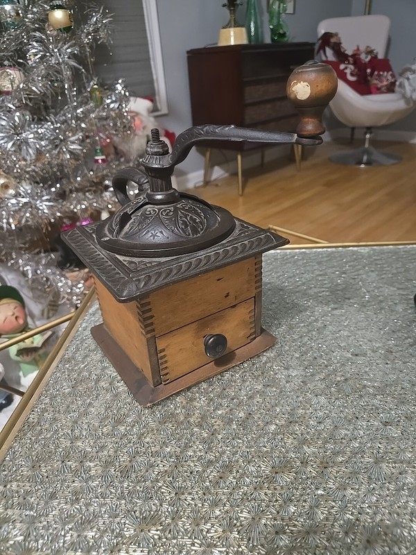 Antique Cast Iron and Wood Coffee Grinder 