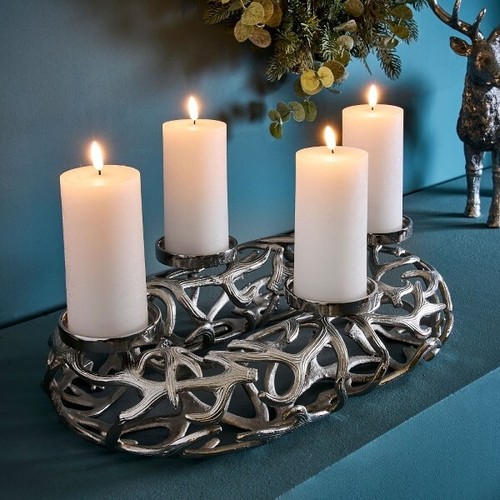 Candelabro astas de metal color plata, 50x30x14 cm - Imagen 2 de 10