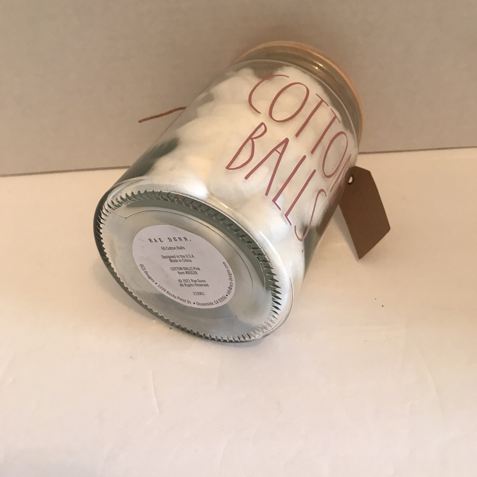 Rae Dunn Bathroom Cotton Balls Rainbow Pink LL Glass Jar Canister w/Lid