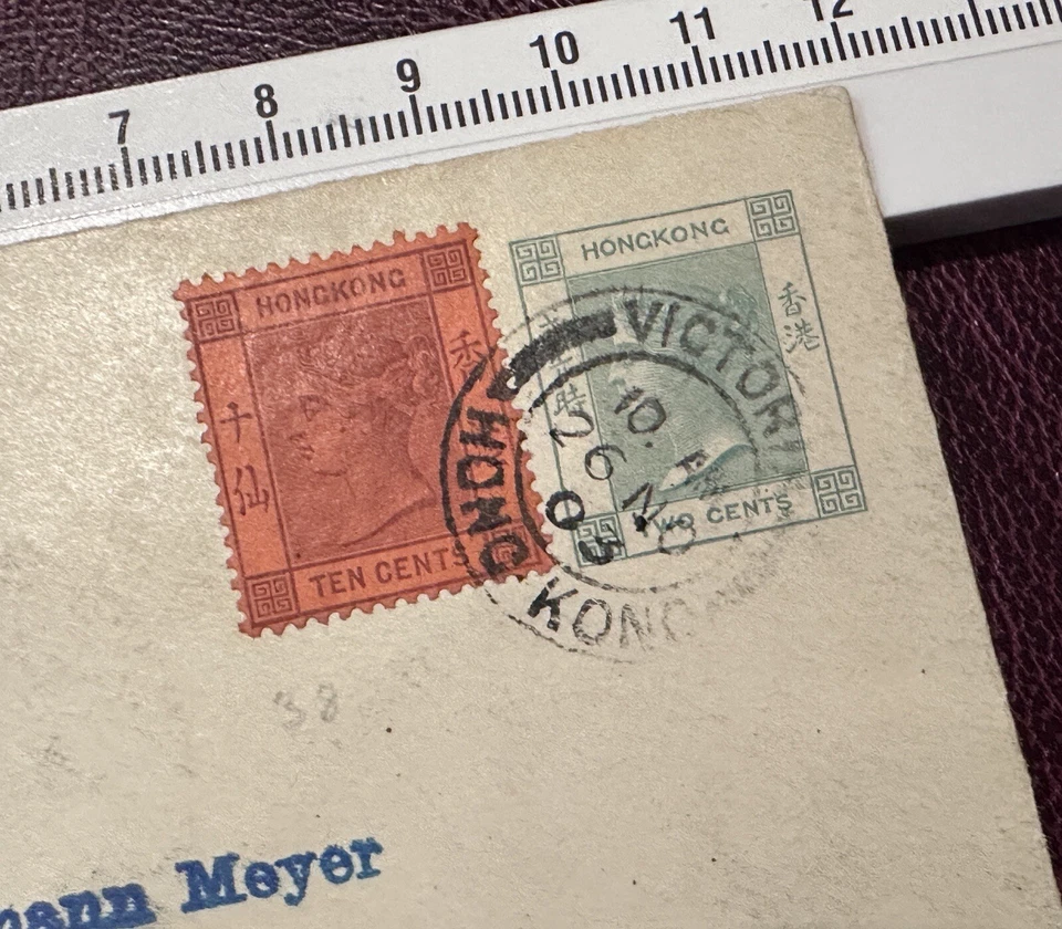 1903 Hong Kong Cubierta a Alemania QV 2c Sobre Actualizado 10c Domitz PMK EN REVERSO Foto 4 de 4
