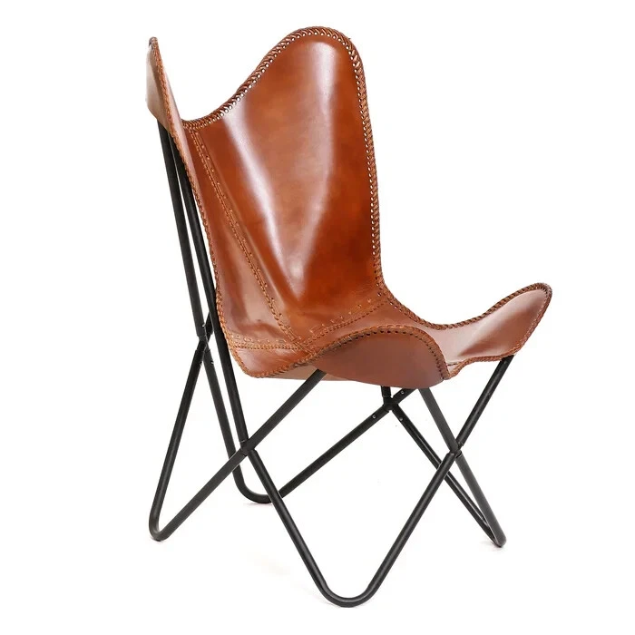 Home Lounge RelaxChair Butterfly Leather Handmade Living Room Armless With Stand - Image 2 of 4