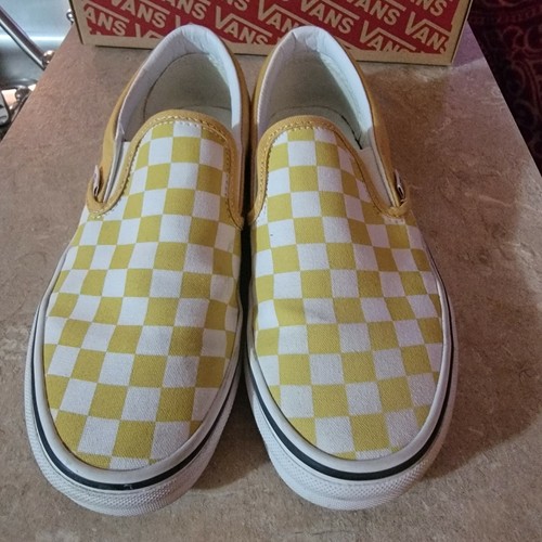 yellow and white checkerboard vans
