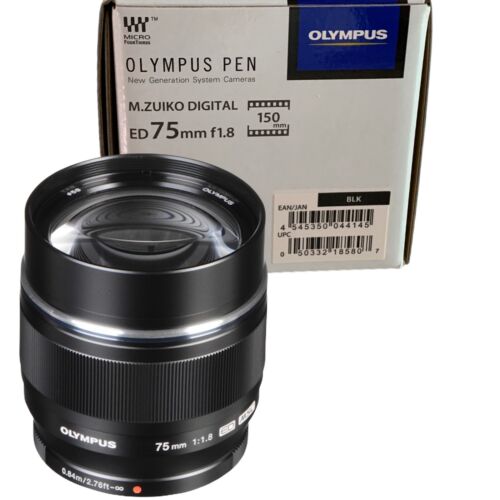 New OLYMPUS M.Zuiko Digital ED 75mm f/1.8 Lens - BLACK - Micro Four Thirds Mount - Picture 1 of 7