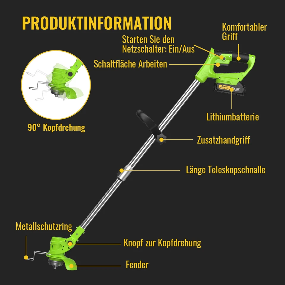 Akku Rasentrimmer Rasenkantenschneider mit 2 Akkus 21V Teleskop-Führungsholm - Bild 2 von 4