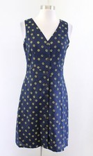NWT J Crew Navy Blue Yellow Floral Print Button Front Shirt Dress Size 0 Linen