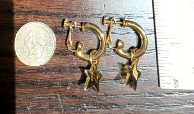 Mint JOAN RIVERS Star Dangle Hoop Clip On Adjustable EARRINGS Gold Tone