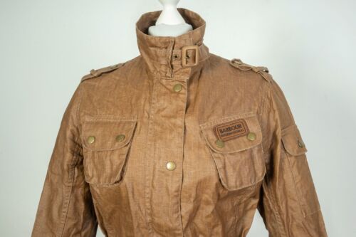-Ladies Barbour Duralinen International Brown Belted Jacket Linen Sz UK 10 US 6 - Picture 2 of 9