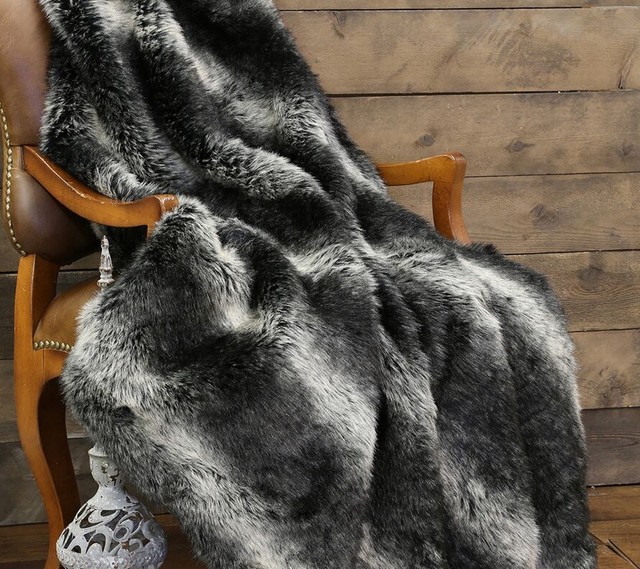 Black Wolf Fur Throw Luxurious Faux Fur Large 54" x 60" Free