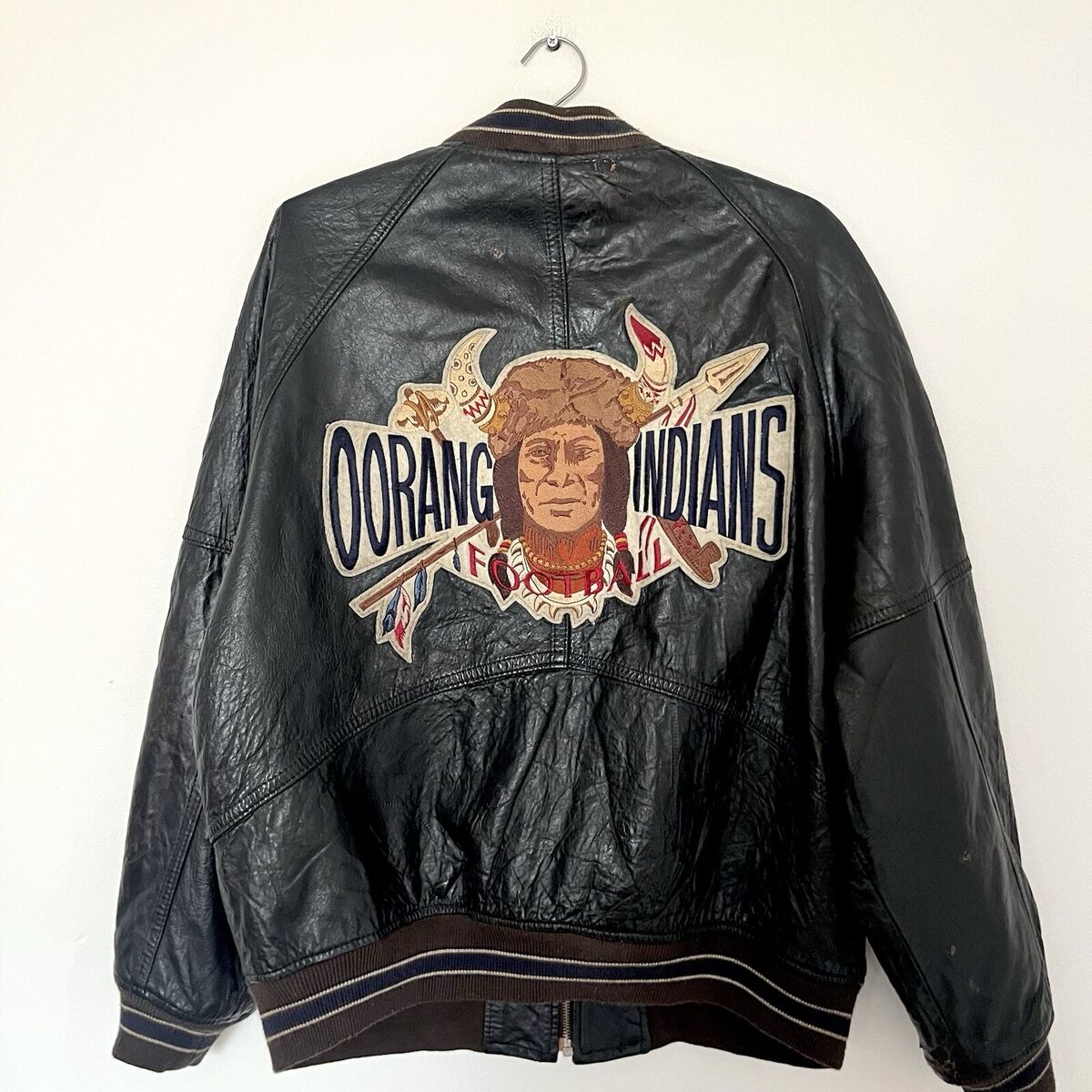 Avirex Jacket Leather Varsity Indian Head Oorang Indians L Avirex Jacket Leather Varsity Indian Head Oorang Indians L