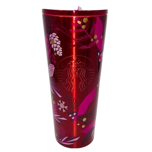 Starbucks 2021 Winter Holiday Pink Red Pinecone Tumbler Cup Stainless 16oz - Picture 3 of 4