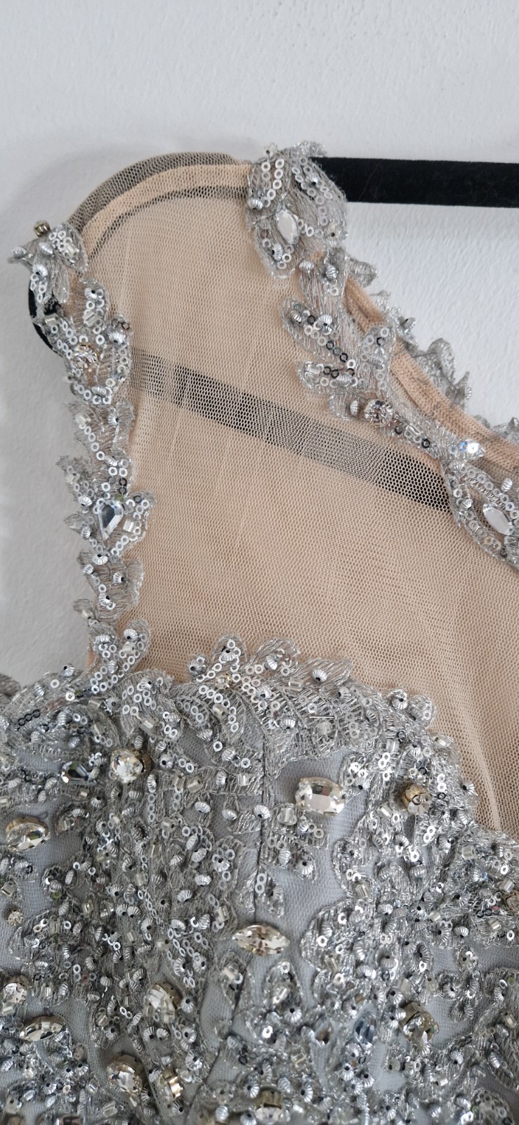 Pia Michi beaded crop top size 42 silver brand new button back sheer panels 