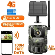 2.5K 32MP Solar Trail Camera 4G Cellular Hunting Wildlife Game Cam Night Vision
