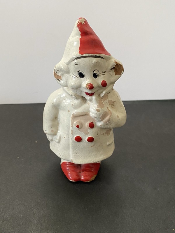 Vintage Clown Figurine Painted Pressed Composition Red and White DAMAGED