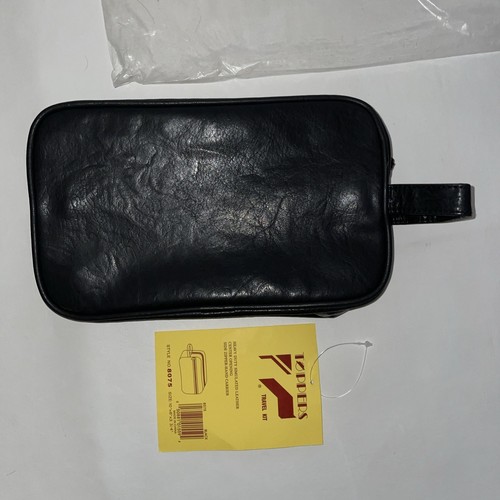 New Toppers Simulated Leather Black Large Bathroom Kit Travel Zipper Bag 8075 - Picture 2 of 6