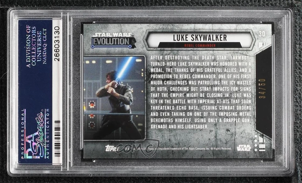 2016 Topps Star Wars Evolution Gold 34/50 Luke Skywalker #30 PSA 9 MINT w3d - Image 2 of 3