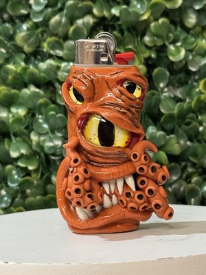 BIC LIGHTER SLEEVE/CASE/SMOKING ACCESSORY/UNIQUE POLYMER CLAY MONSTER ORANGE