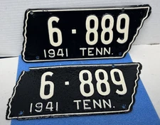 1941 Tennessee License Plate, Washington County RARE Match Set Pair Repaint Tags