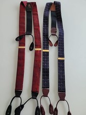 Vintage Lot of Two CAS Germany Suspenders Braces Red Silk  Geometric Blue