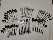 Vintage Interpur Floral Stainless Steel Japan Flatware 46 Pieces W/ Serving