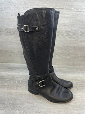 Naturalizer Jenelle Women's 6.5 Black Riding Leather Boot Knee High Side-Zip