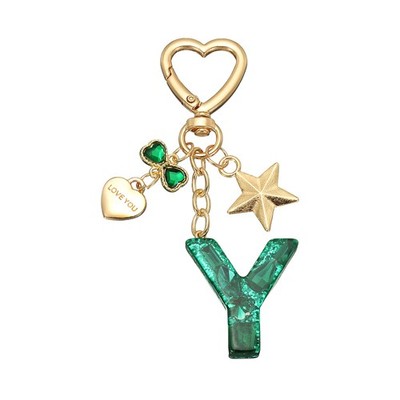 Cute Initial Letter Keychain, Letter Y Keychains for Women Girls Bling Green