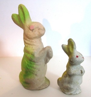 2 Vintage Paper Mache Bunny Rabbit Candy Containers