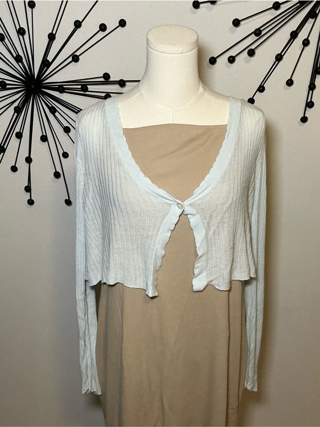 Wild Fable Light Blue Ribbed Cropped Cardigan Button Front Long Sleeve