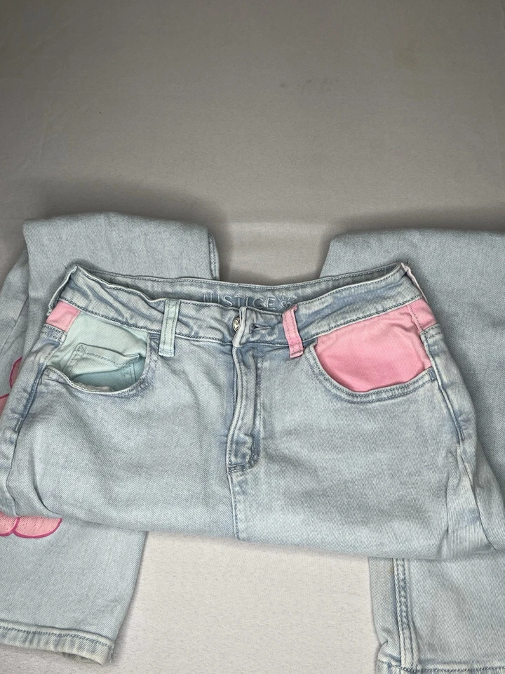 Justice Care Bear Jeans Size 18 Junior Miss Pink And Denim - Image 2 of 4