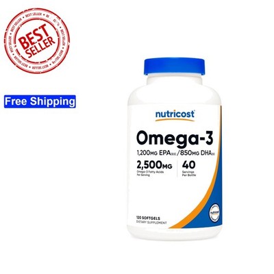 Omega 3 Fish Oil - 2500MG, 120 Softgels 40 Serv - Fish Oil, Wild Caught! 1200...