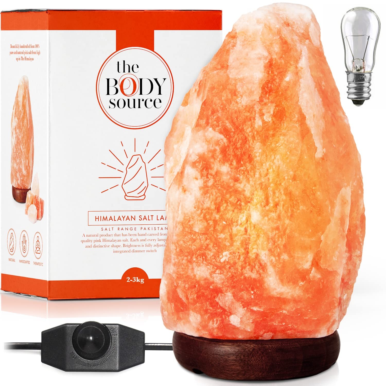 The Body Source Himalayan Salt Lamp (3-5kg) with Dimmer Switch - All Natural and