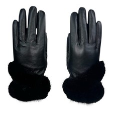 Black LAMB LEATHER w/Black MINK Gloves, Sz 8, Certified Vintage Fur