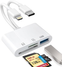 SD Card Reader for iPhone, iPad, USB C and Lightning Dual Port SD Card Adapter,