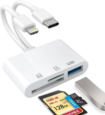 USB C SD Card Reader for iPhone, iPad, Lightning Dual Port SD Card Adapter, Memo