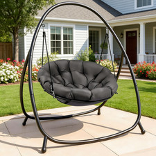 Hanging Chair with Stand Round-Shaped Swing Chair Indoor with Padded Cushion