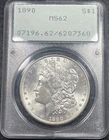 1890-P Morgan Silver Dollar $1 PCGS MS62 Rattler Holder