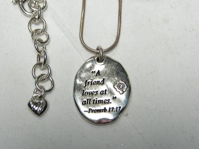 Brighton Argent Ton, Cristal Proverbe 17 : 17 Ami Pendentif Collier - Photo 1/4