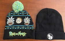 Rick and Morty Black Pom Beanie And Regular Rick  Morty Beanie Lot Of 2