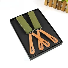 New Men's Suspenders Cowhide Vintage Button Style Business Casual 4 Clip Braces