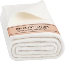 Natural Cotton Quilt Batting, 47 x 59 Inch Lightweight & All-Season White 