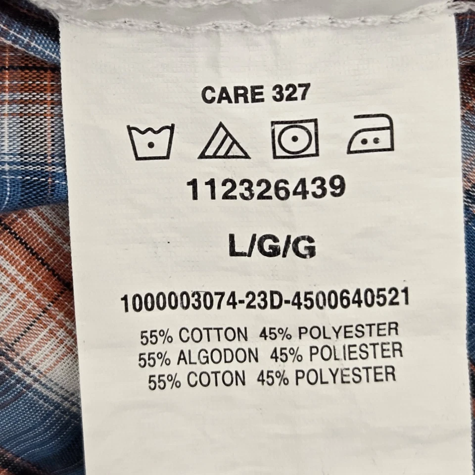 Wrangler 男孩纽扣衬衫 L 蓝色格子西部短袖珍珠扣 — 第 4/4 张图片