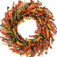 Inch Fall Flower Wreath for Front Door Autumn Yellow Orange Forsythia Indoor