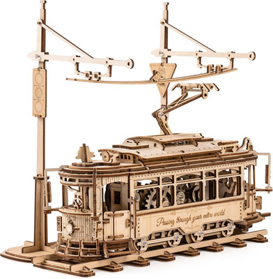 3D Wooden Puzzle Car Model Kit, Mechanical Tram Model, Assembly Time 5H