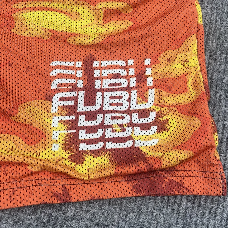 "Pantalones cortos Fubu 05 juveniles unisex talla 28 grandes naranja amarillo 7"" palmeras tropicales" Foto 2 de 4