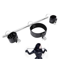 BDSM Handcuffs Neck Collar Open Position Bar Bondage Slave Kit Restraints Device