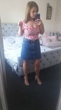 Parisina Size 12 Pink And Coral Floral Crop Top. Size 12. Puff Sleeves. Tie Belt