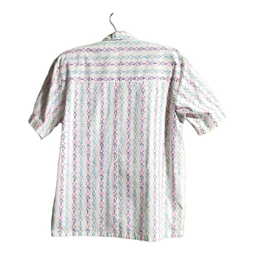 Camicia da spiaggia vintage Fila Uno nautica con bottoni conchiglie stelle marine conchiglia donna M