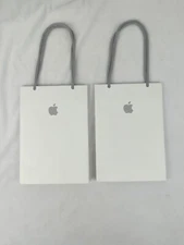 Lot of 2 Genuine Apple White w/ Logo White Paper Bag Gift Bags  9"H x 6"W x 3"D 
