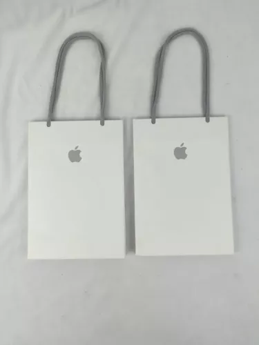 Lot of 2 Genuine Apple White w/ Logo White Paper Bag Gift Bags  9"H x 6"W x 3"D 