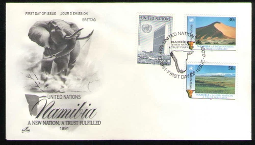 UN. 588-589, 592. UN Headquarter, NY & Namibian Independence. Artcraft FDC. 1991